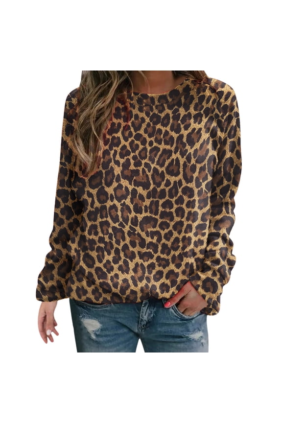Sweatshirt for Women Long Sleeved Leopard Printed Crewneck Pullover Fall Outfits Casual Comfy Y2k Tops 2025