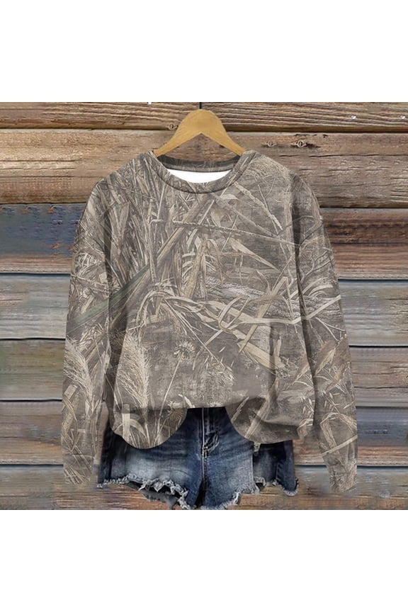 Sweatshirt for Women Maple Leaf Printed Lightweight Crew Neck Camouflage Sweatshirts Casual Long Sleeve Fall Tops Camo Hoodie Abercrombie