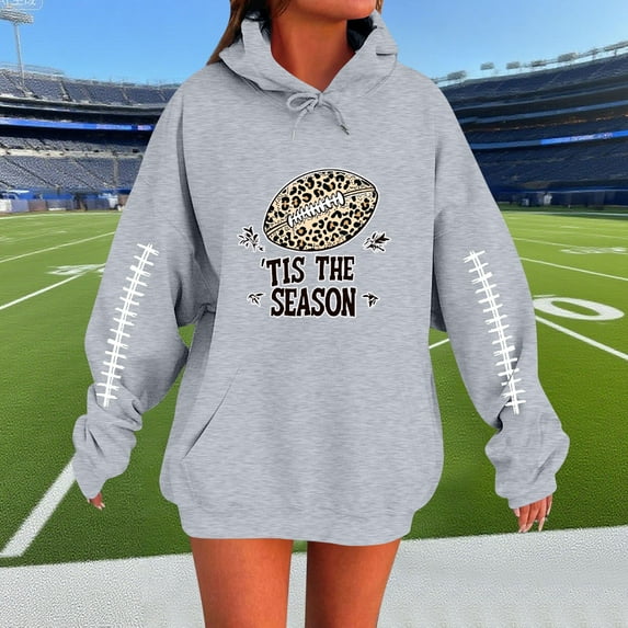 Sweatshirt for Women Ndbuld Women's Print Hooded Sweatshirt Long Top With Long Sleeves And Pockets Gray M