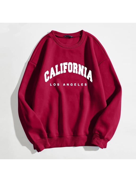 Sweatshirt for Women Oversized California Los Angeles Graphic Crew Neck Long Sleeve Streetwear Casual Pullover Tops Fall Winter Clothes M