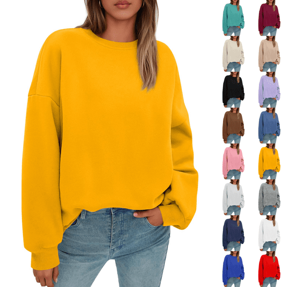 Sweatshirt for Women Oversized Crewneck Long Sleeve Pullover Fleece Top 2026 Fall Winter Fashion Outfits Clothes Yellow S