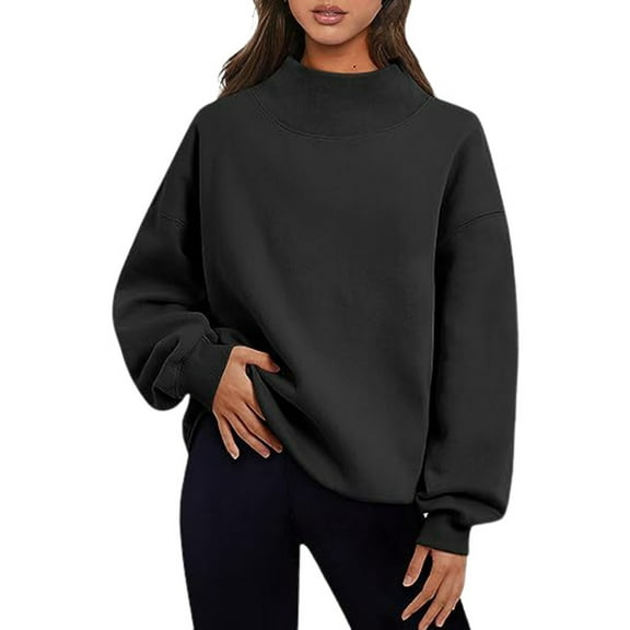 Sweatshirt for Women Oversized Solid Color Loose Pullover Casual Half High Neck Split Wide Sweatshirts