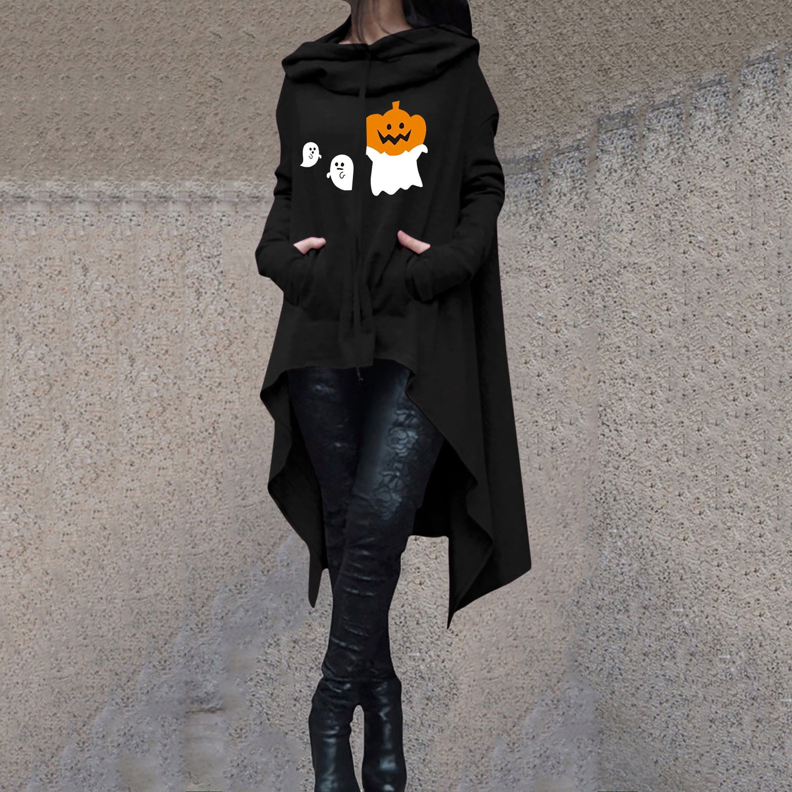 Halloween Shirts for Women Halloween Pumpkin Hooded Printed Long Sleeve