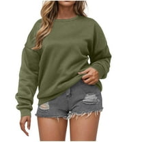 Sweatshirt for Women Plus Size New Womens Lightweight Sweatshirts Casual Long Sleeve Crewneck Cute Pullover Tops Fall Trendy Outfits Army Green S