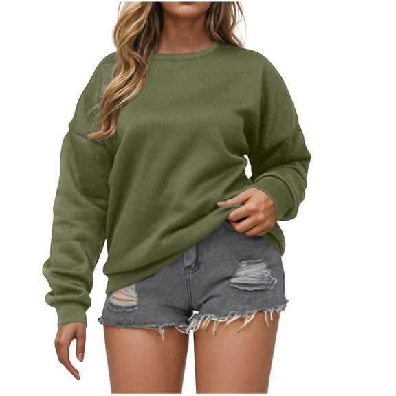 Sweatshirt for Women Plus Size New Womens Lightweight Sweatshirts Casual Long Sleeve Crewneck Cute Pullover Tops Fall Trendy Outfits Army Green S