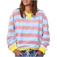 thumbnail image 1 of Sweatshirt for Women Plus Size Oversized Striped Crew neck Long Sleeve Shirt Color Block Pullover Top Trendy (Light Blue L), 1 of 6