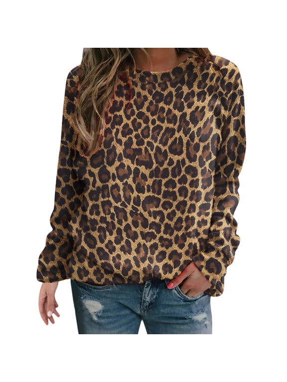 Sweatshirt for Women Pullover Winter Trendy Tops Vintage Leopard Printed Long Sleeve Crew Neck Loose Fit Sweatshirts Fall Fashion Casual Jackets 2025