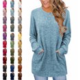 thumbnail image 1 of Sweatshirt for Women Ribbed Knit Crewneck Long Sleeve Tunic Sweater with Side Pockets Skin Friendly Everyday Outfits, 1 of 6