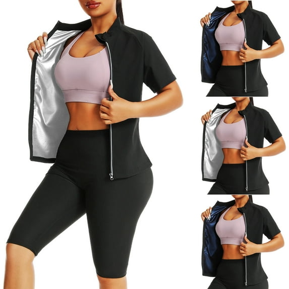 Sweatshirt for Women Sauna Suit Hot Sweat Body Shaper Jacket Waist Trainer Long Sleeve Zipper Shirt Workout Top