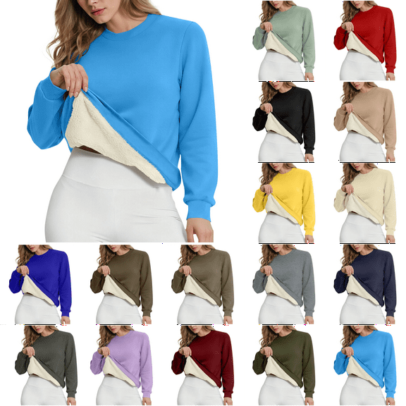 Sweatshirt for Women Sherpa Lined Soft Plush Long Sleeve Crewneck Fleece Pullove Warm Winter Casual Fall Outfits for Women 2025