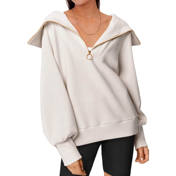 Sweatshirt for Women Solid Color Lapel Zipper Collar Womens Sweatshirt Casual Pullover Long Sleeve Womens Tunic Tops Alsol Lamesa