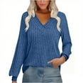 thumbnail image 1 of Sweatshirt for Women Solid V-Neck Long Sleeve T-shirt Loose Casual Pullover Tops Fall Fashion Essential Sweatshirt, 1 of 7