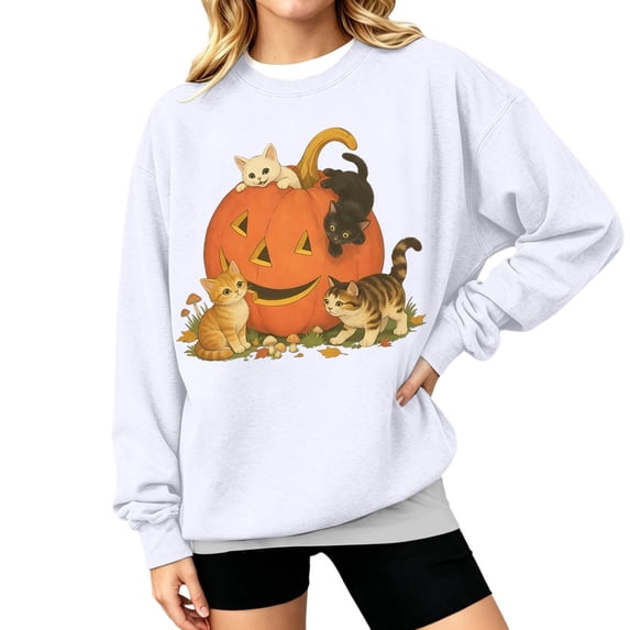 Sweatshirt for Women Spooky Season Sweatshirt Halloween Crewneck Sweatshirt Graphic Lightweight Pullover Tops Fall Sweatshirt