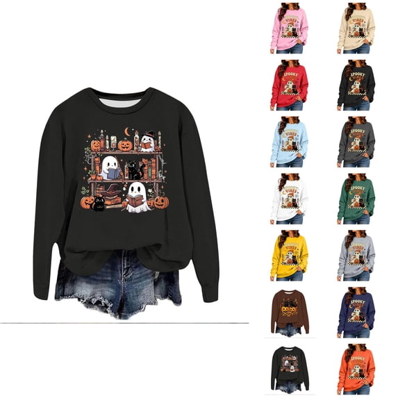 Sweatshirt for Women Spooky Season Sweatshirt Halloween Crewneck Sweatshirt Graphic Lightweight Pullover Tops Fall Sweatshirt