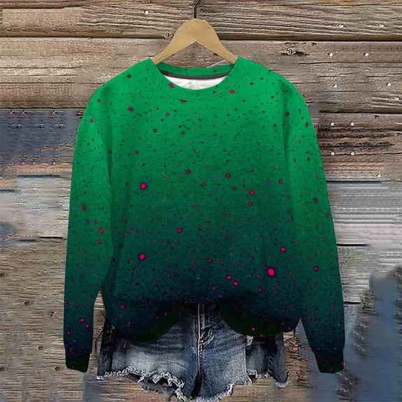 Sweatshirt for Women Tie Dye Sweatshirt Casual Long Sleeve Oversize Pullover Tops Plus Size Green L
