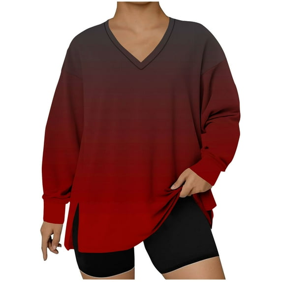 Sweatshirt for Women Tie Dye Sweatshirt Plus Size Tops Casual Long Sleeve Oversize Pullover Red XXXXL