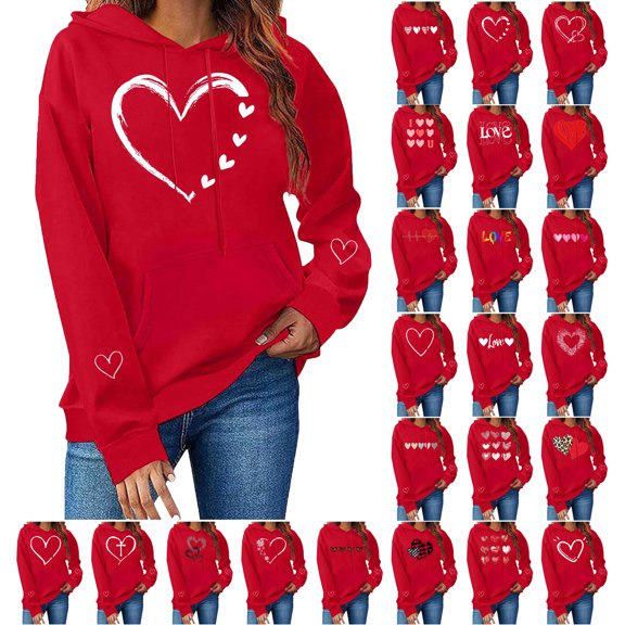 Sweatshirt for Women Valentines Day Casual Comfortable Plus Size Heart Printed Sweatshirt Trendy Loose Long Sleeve Crew Neck Pullover Blouse Tops