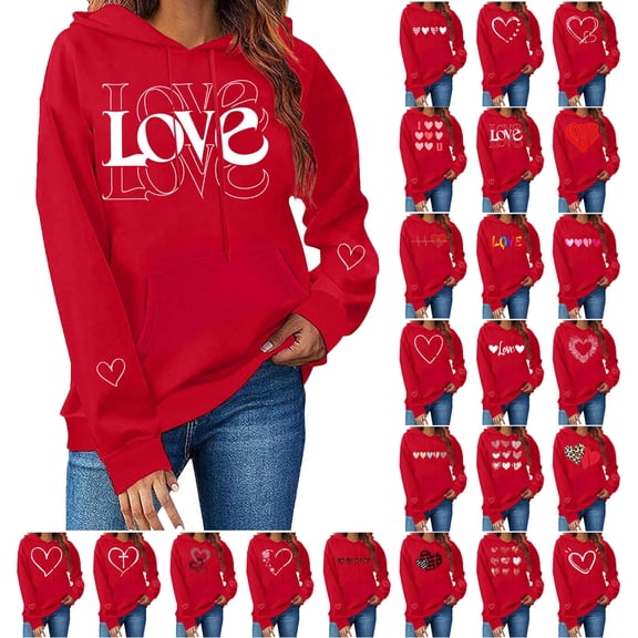 Sweatshirt for Women Valentines Day Casual Comfortable Plus Size Heart Printed Sweatshirt Trendy Loose Long Sleeve Crew Neck Pullover Blouse Tops