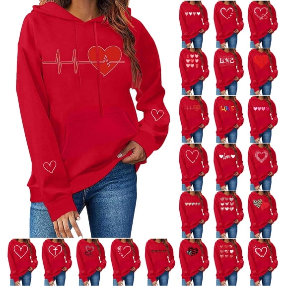 Sweatshirt for Women Valentines Day Casual Comfortable Plus Size Heart Printed Sweatshirt Trendy Loose Long Sleeve Crew Neck Pullover Blouse Tops