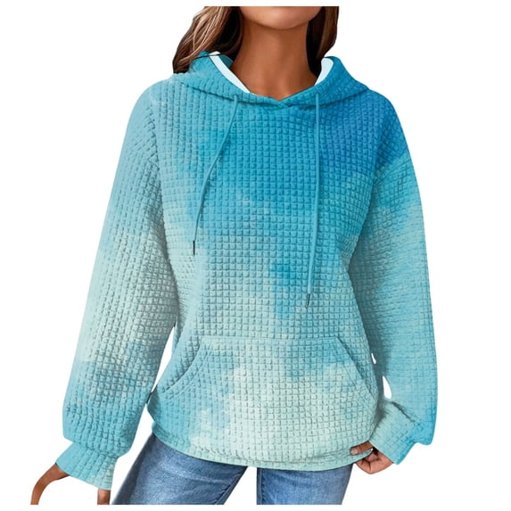 Sweatshirt for Women Winter Fall Comfy Hooded Long Sleeve Kimono One Shoulder Hoody Gradient Print Hoodie Cotton Sweatshirts Hoodies(Dark Blue,S)