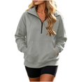 thumbnail image 1 of Sweatshirt for Women With Zipper Solid Color Hoodless Sports Sweatshirt Casual Loose Lapel Pocket Y2k Winter Jackets Oversized Tops, 1 of 7