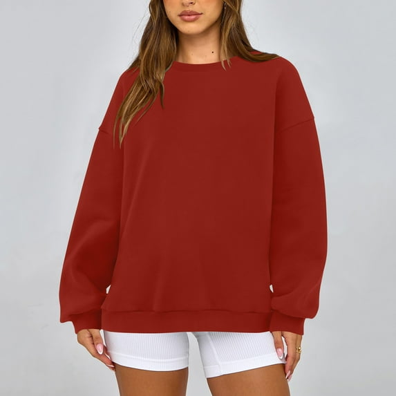 Sweatshirt for Women Women's Fashion Casual Round Neck Loose Long Sleeve Solid Color Sweatshirt