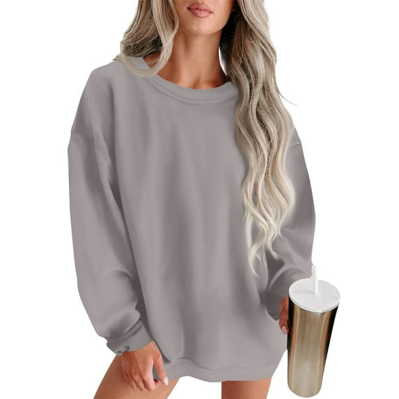 Sweatshirt for Women Women's Fashion Round Neck Solid Color Long Sleeve Sweatshirt Top