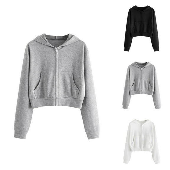 Sweatshirt for Women Women's Solid Color Sweatshirt Women Casual Solid Long Sleeve Zipper Pocket Shirt Hooded Sweatshirt Tops