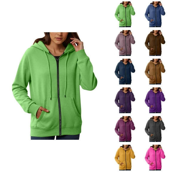 Sweatshirt for Women Women's Solid Color Sweatshirt Women's Fashionable Casual Pocket Zipper Long Sleeved Hooded Solid Color Sweatshirt