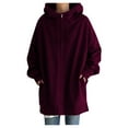 thumbnail image 1 of Sweatshirt for Women,Women's Solid Color Zippered Hooded Longline Fleece Lined Streetwear Pullover Jacket,Plus Size Sweatshirts for Women,Size:5XL, 1 of 6
