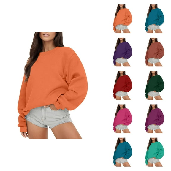 Sweatshirt for Women Women's Solid Sweatshirt Women Long Sleeve Sweatshirt Comfortable Crewneck Loose Fit Pollover Hoodie Fall Tops