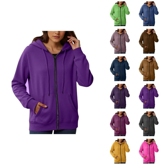 Sweatshirt for Women Women's Solid Sweatshirt Women's Fashionable Casual Pocket Zipper Long Sleeved Hooded Solid Color Sweatshirt
