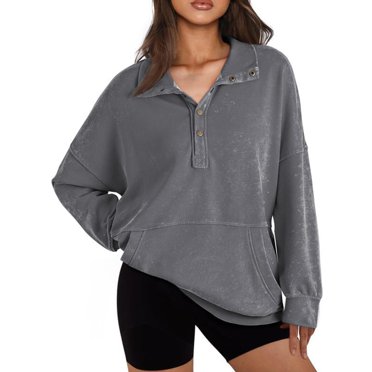 Sweatshirt for Women Women's Sweatshirt Long Sleeve Button Down Shirts Loose Lightweight Pullover Tops