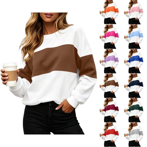 Sweatshirt for Women Zaewscy Women's Printed Fashionable Loose Casual Round Neck Long Sleeved Hooded Top Brown L