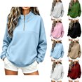 thumbnail image 1 of Sweatshirt for Women Zaewscy Women's Solid Color Loose Half-ZipLong-Sleeved Turndowm Collar Tops Light Blue L, 1 of 8