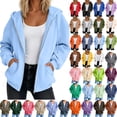 thumbnail image 1 of Sweatshirt for Women Zip Up Fashionable Solid-color Coats Long-sleeved Drawstrings Hoodie Jackets Spring Fall Winter Coats With Pockets, 1 of 8