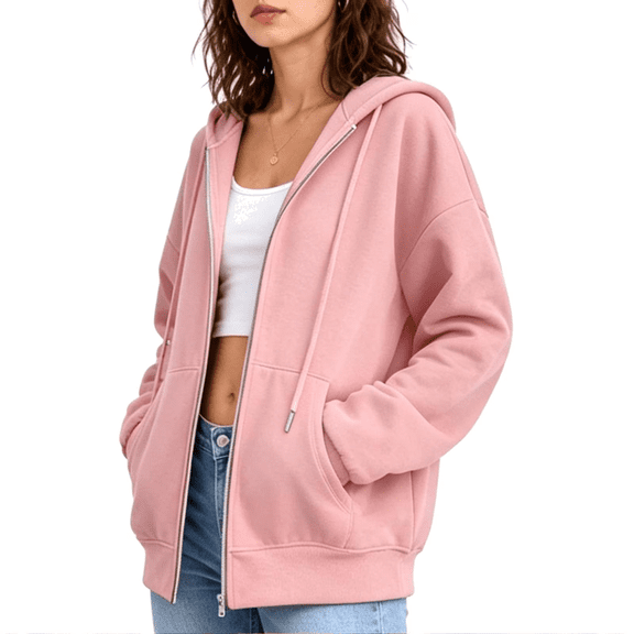Sweatshirt for Women Zip Up Hoodies Oversized Long Sleeve Fall Fashion Loose Jackets Winter Clothes with Drawstring Pockets