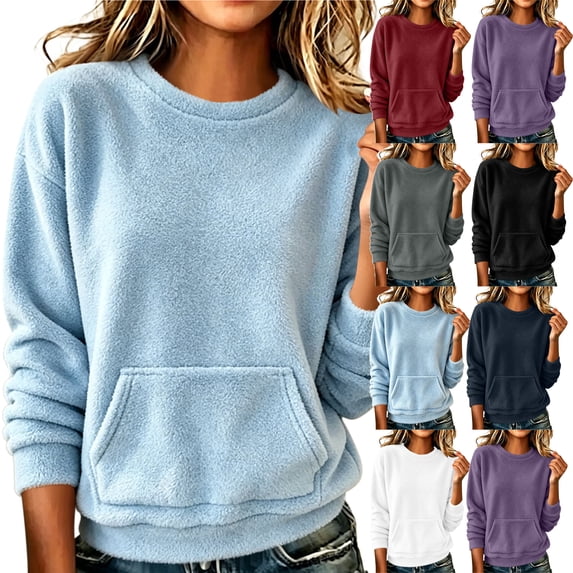 Sweatshirt for Women with Pockets Lightweight Long Sleeve Round Neck Sweatshirt Keep Warm Tops