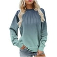 thumbnail image 1 of Sweatshirt for Womens Crew Neck Long Sleeve Gradient Pullover Tops Soft Outfits Casual Lightweight Pleated Clothes, 1 of 5