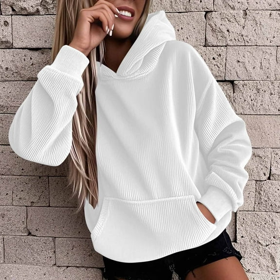 Sweatshirt for Womens Solid Warm Corduroy Hoodie Sweatshirt Pullover Long Sleeve Pocket Sweatshirt Tops