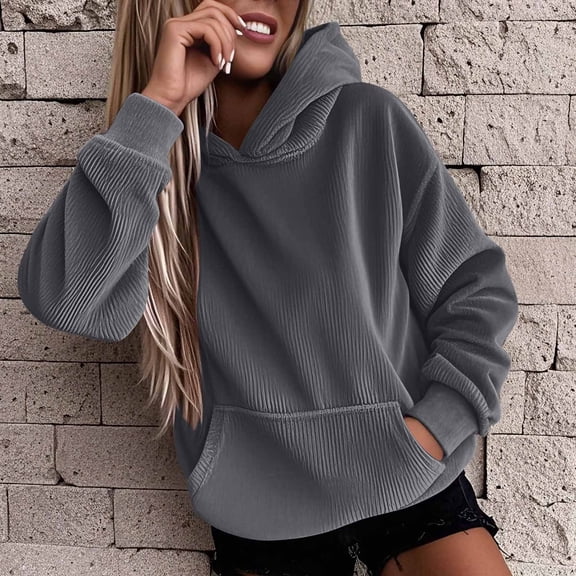 Sweatshirt for Womens Solid Warm Corduroy Hoodie Sweatshirt Pullover Long Sleeve Pocket Sweatshirt Tops