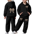 thumbnail image 1 of Sweatshirts And Pants Kid - Stylish Girls Casual Tracksuit Bow Print Design Comfortable Hoodie Joggers Outfit Play Daily Wear (Black,6-7Years), 1 of 7