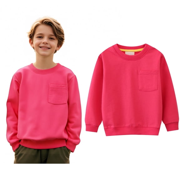 Sweatshirts for Boys Long Sleeve Girls Hot Pink Sweatshirt Crew Neck Cute Pullover Relaxed Fit Tops Fall Clothes Preppy Sweatshirts for Girls 18-24 Months Boys Girls Fashion
