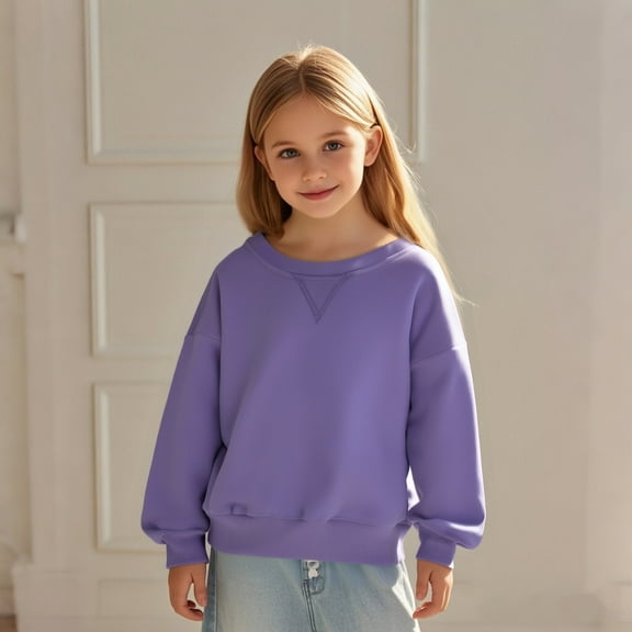 Sweatshirts for Boys Long Sleeve Kids Purple Sweatshirt Crew Neck Cute Pullover Relaxed Fit Tops Warm Fall Winter Clothes Baby Girls Clothes 5-6 Years