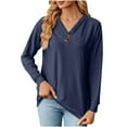 thumbnail image 1 of Sweatshirts Clearance Womens Fall Clearance Clothes $5.00 Fashion V Neck Button Lace Long Sleeve Loose T shirt, 1 of 7