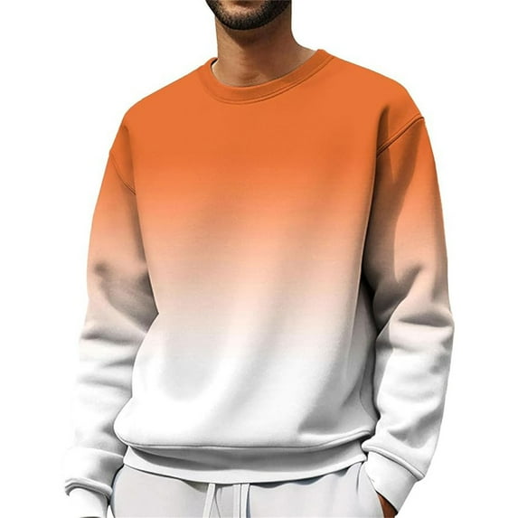 Sweatshirts For Men Gradient Color Printed Casual Crewneck Plus Size Long Sleeve Tops Sporty Hoodless Sweatshirt For Fall Winter