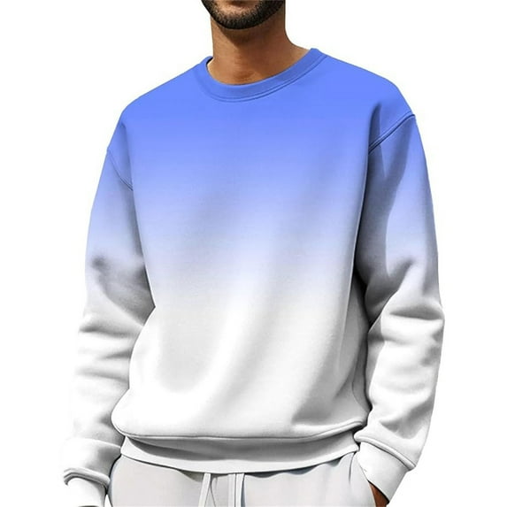 Sweatshirts For Men Gradient Color Printed Casual Crewneck Plus Size Long Sleeve Tops Sporty Hoodless Sweatshirt For Fall Winter