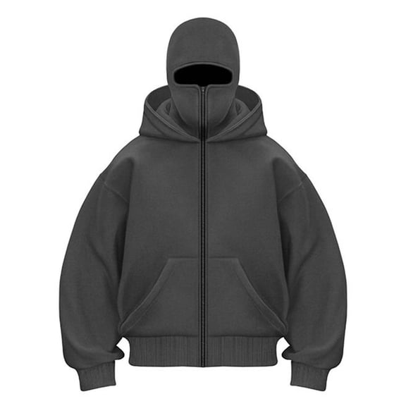 Sweatshirts For Men Hoodie With Mask Men's Balaclava Hoodie Half Zipper Jacket Double Hooded Sweatshirt Wind Resistant Athletic Coat