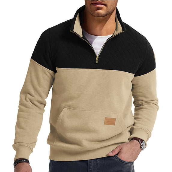 Sweatshirts For Men Sevevn Men's Quarter Zip Pullover Sweatshirt Pullover Long Sleeve Stand Collar Sweater Color Block Sweatshirt