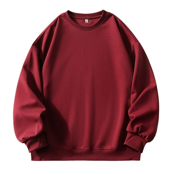 Sweatshirts For Men Solid Color Fashion Loose Fit Crew Neck Shirts Comfoty Soft Long Sleeve Y2K Outfits Spring Fall Pullover Tops Red M